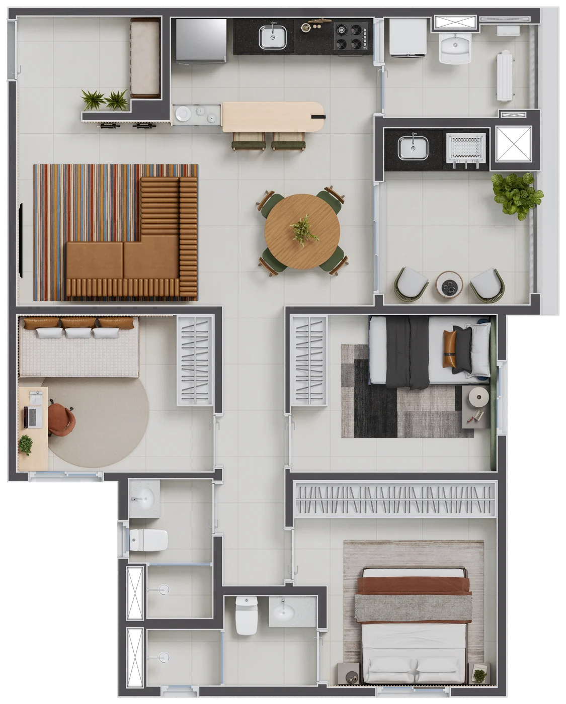 Planta de 85 m², 3 dormitórios